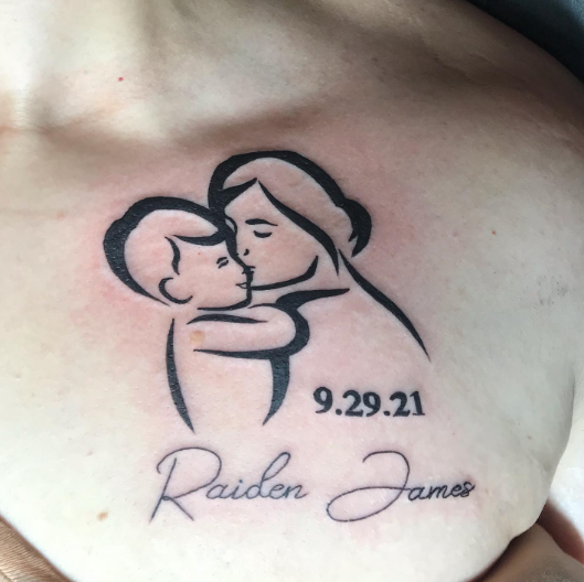 Black And Gray Mother And Son Tattoos