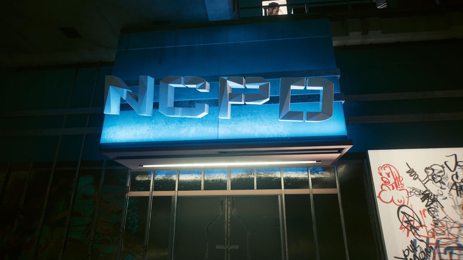 An in game screenshot of Dodger's ex NCPD building base from the game Cyberpunk 2077.