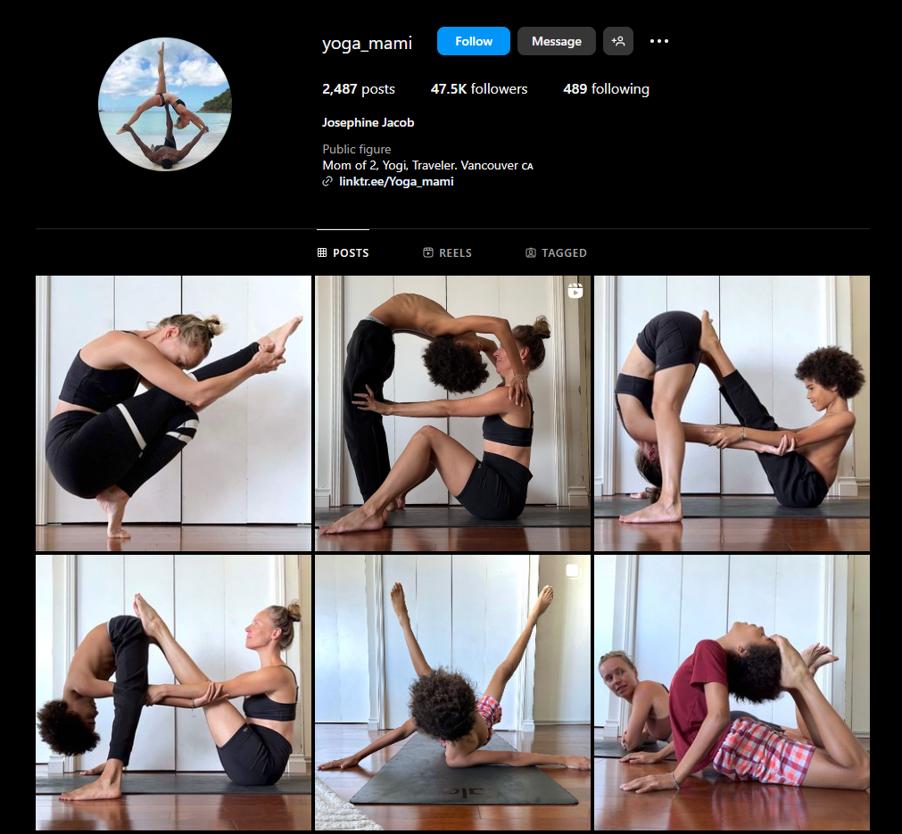 Yoga teacher profile on instagram