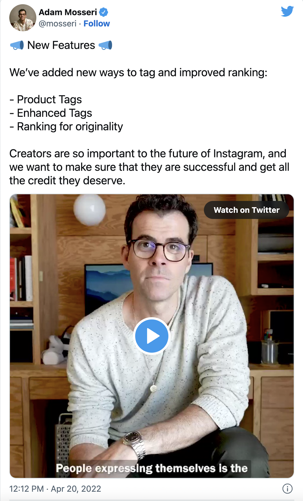 Head of Instagram, tweeted an announcement that Instagram is now ranking based on originality.