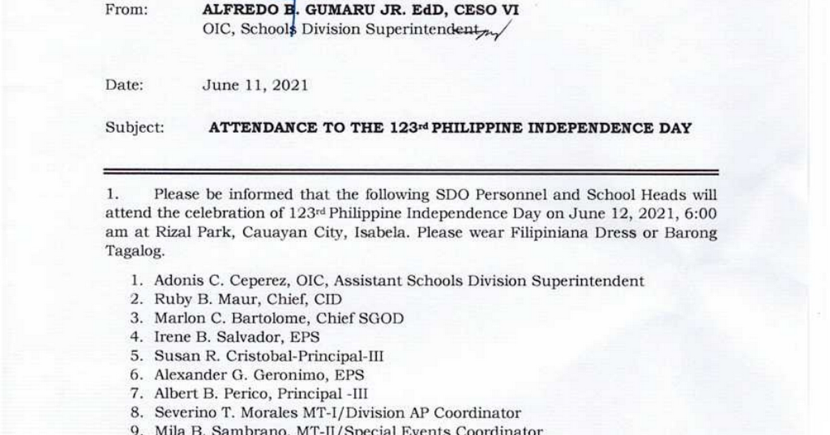 W2 0017 Attendance To The 123rd Philippine Independence Day Pdf Google Drive