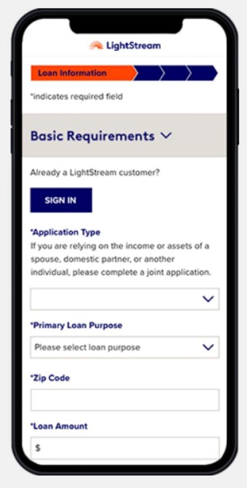 View of LightStream’s personal loans mobile app