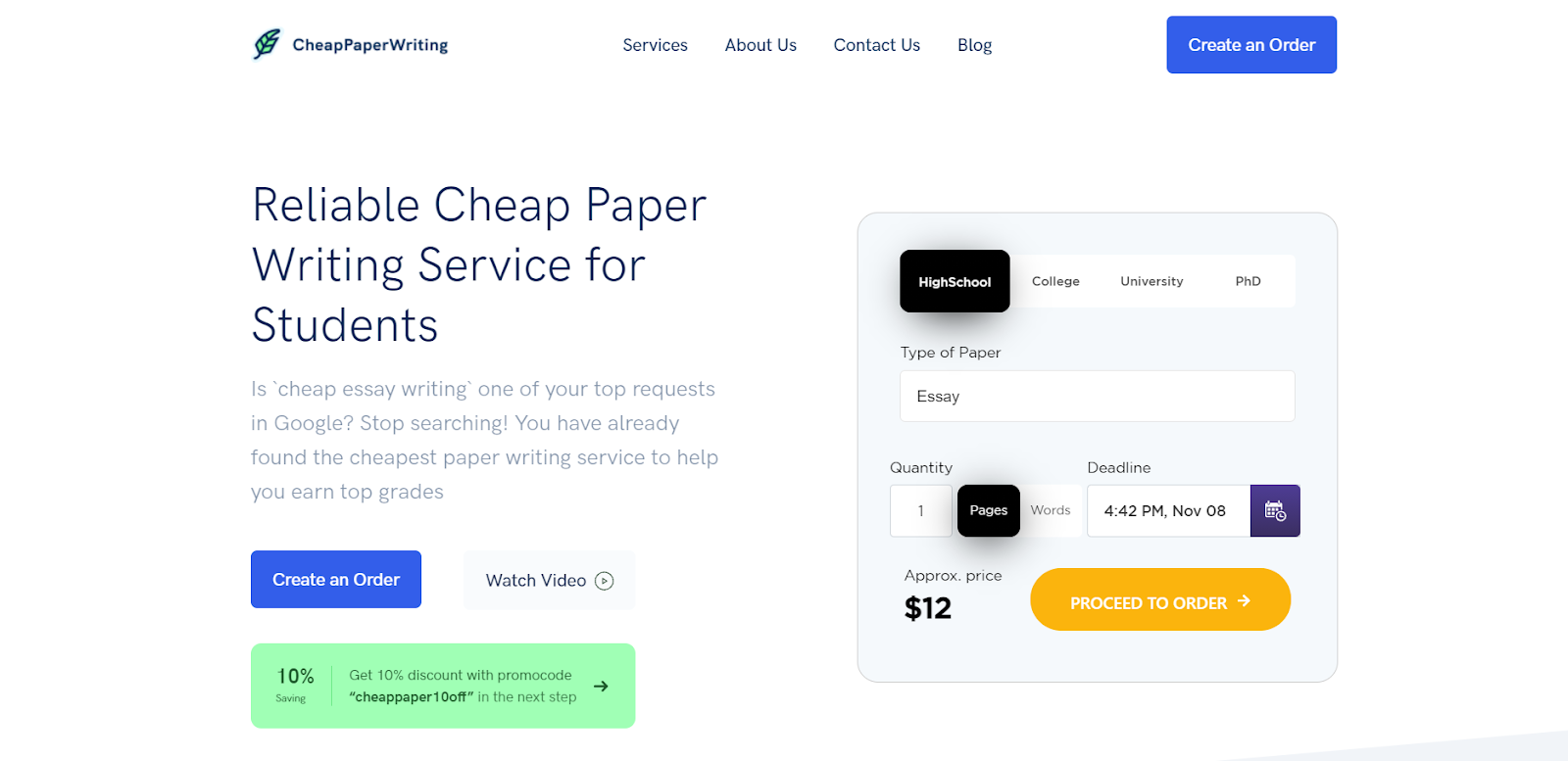 CheapPaperWriting Homepage Image / Price Calculation