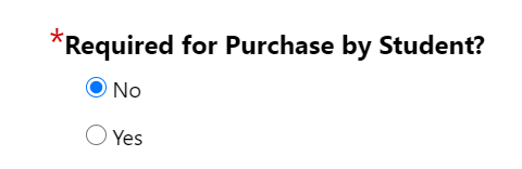 Icon showing Required for Purchase by Student? with no and yes options