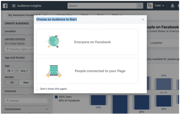 Tùy chọn để chọn đối tượng trong bảng điều khiển Thông tin chi tiết đối tượng của Facebook