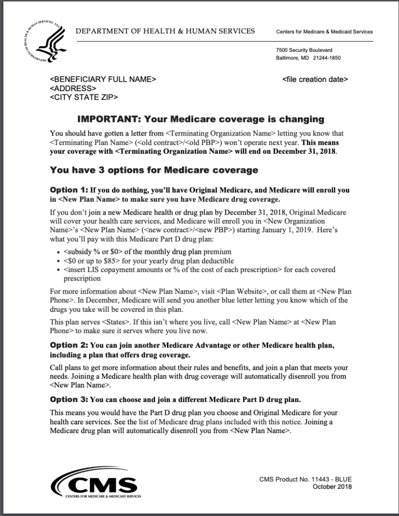 Medicare Advantage Plan Reassignment Notice page 1