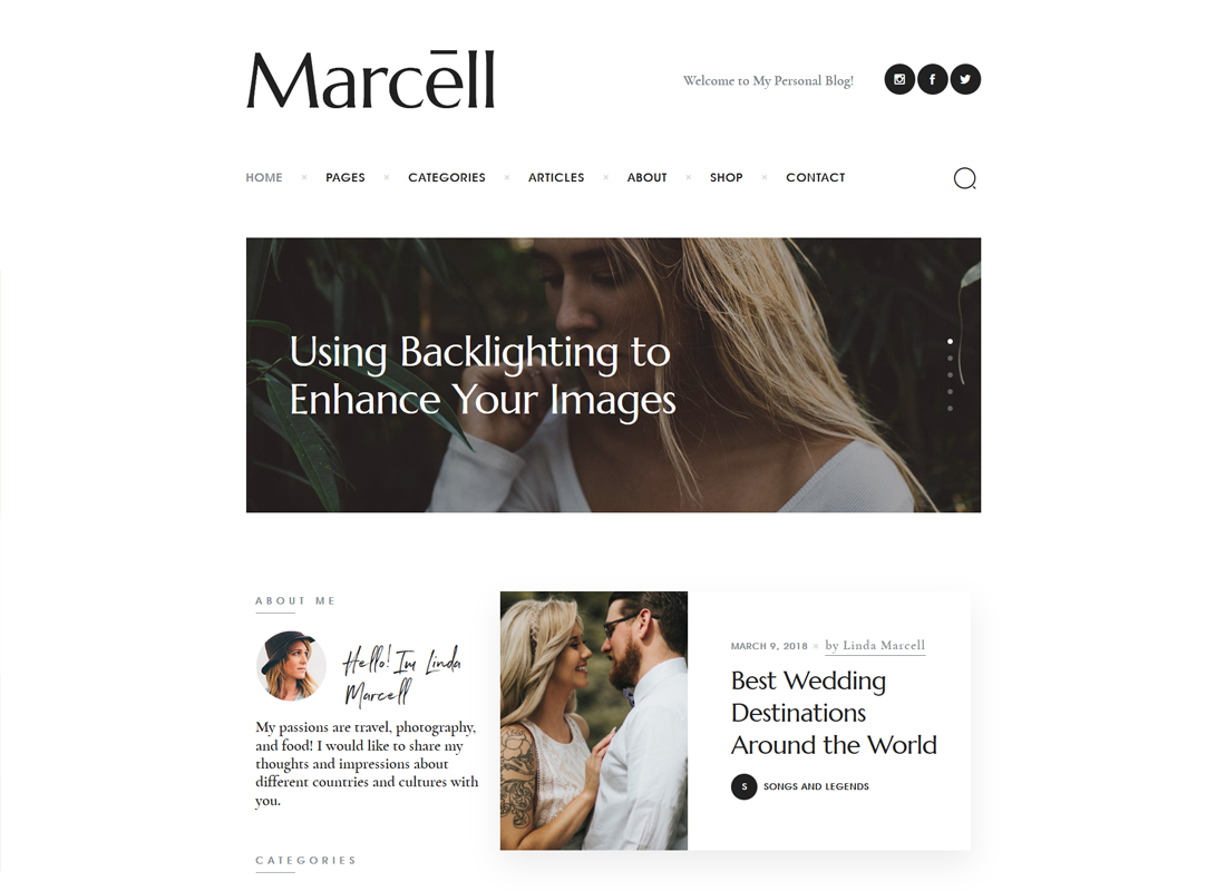 Marcell |  Más de 20 diseños, blog personal y revista de varios conceptos, tema de WordPress