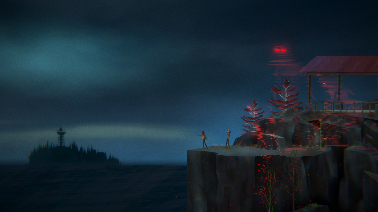 Oxenfree II: Lost Signals' main characters overlooking the sea from a clifftop.