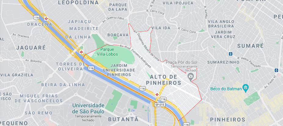 Mapa do Alto de Pinheiros, em São Paulo