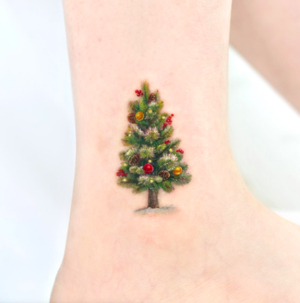 Simple Christmas Tree Tattoo - Brought To Life Tattoo