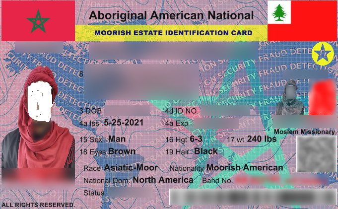 Image of the BMV-Styled Moorish national id card.