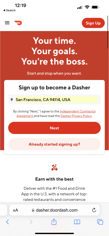 Dasher Signup Process