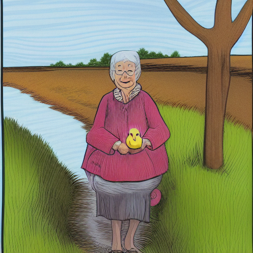 an old woman holding a duckling