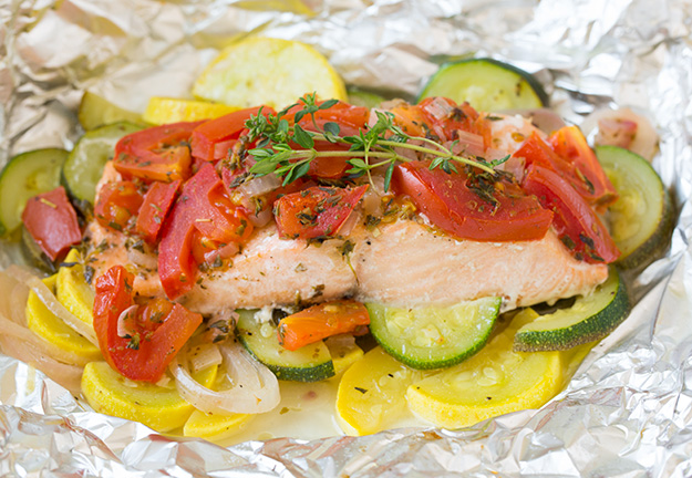 Salmon and Summer Veggies in Foil | Cooking Classy