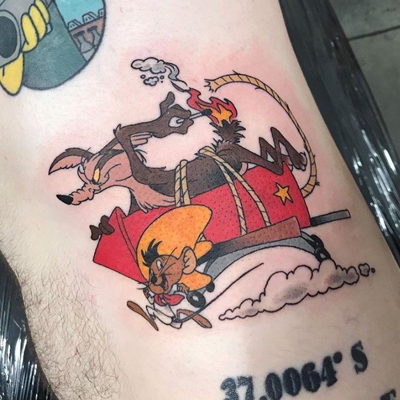 Small Wile E Coyote On Rocket Tattoos