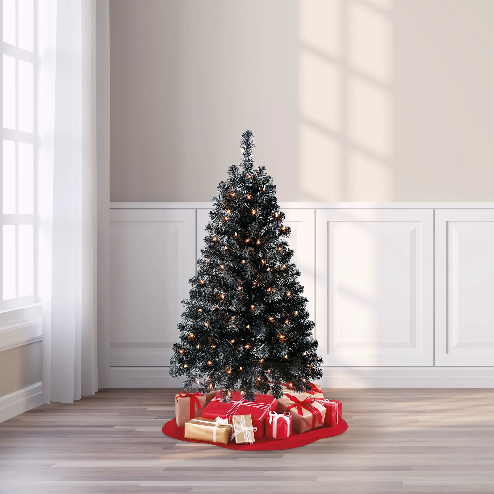 Holiday time black pre-lit Indiana spruce
