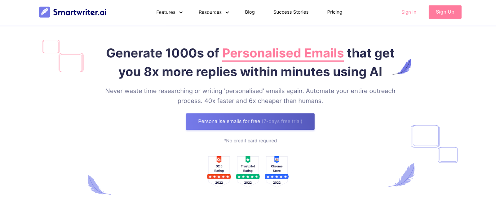 smartwriter ai homepage with text: generate 1000s of personalised emails that get you 8x more replies within minutes