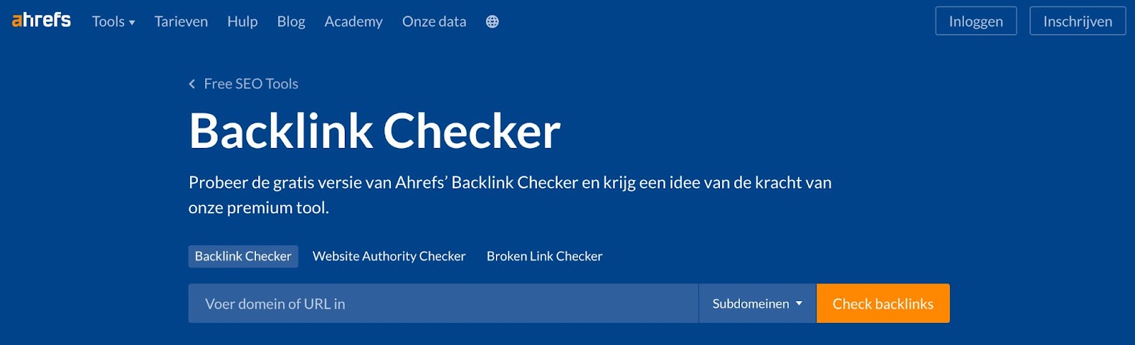 Beste gratis SEO tools 2022: Ahrefs backlink checker.