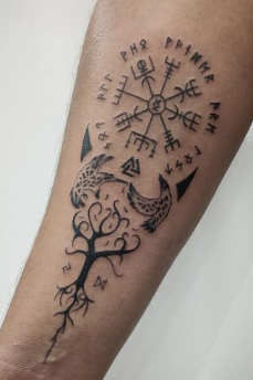 Inner Arm Vegvisir And Yggdrasil Tattoo