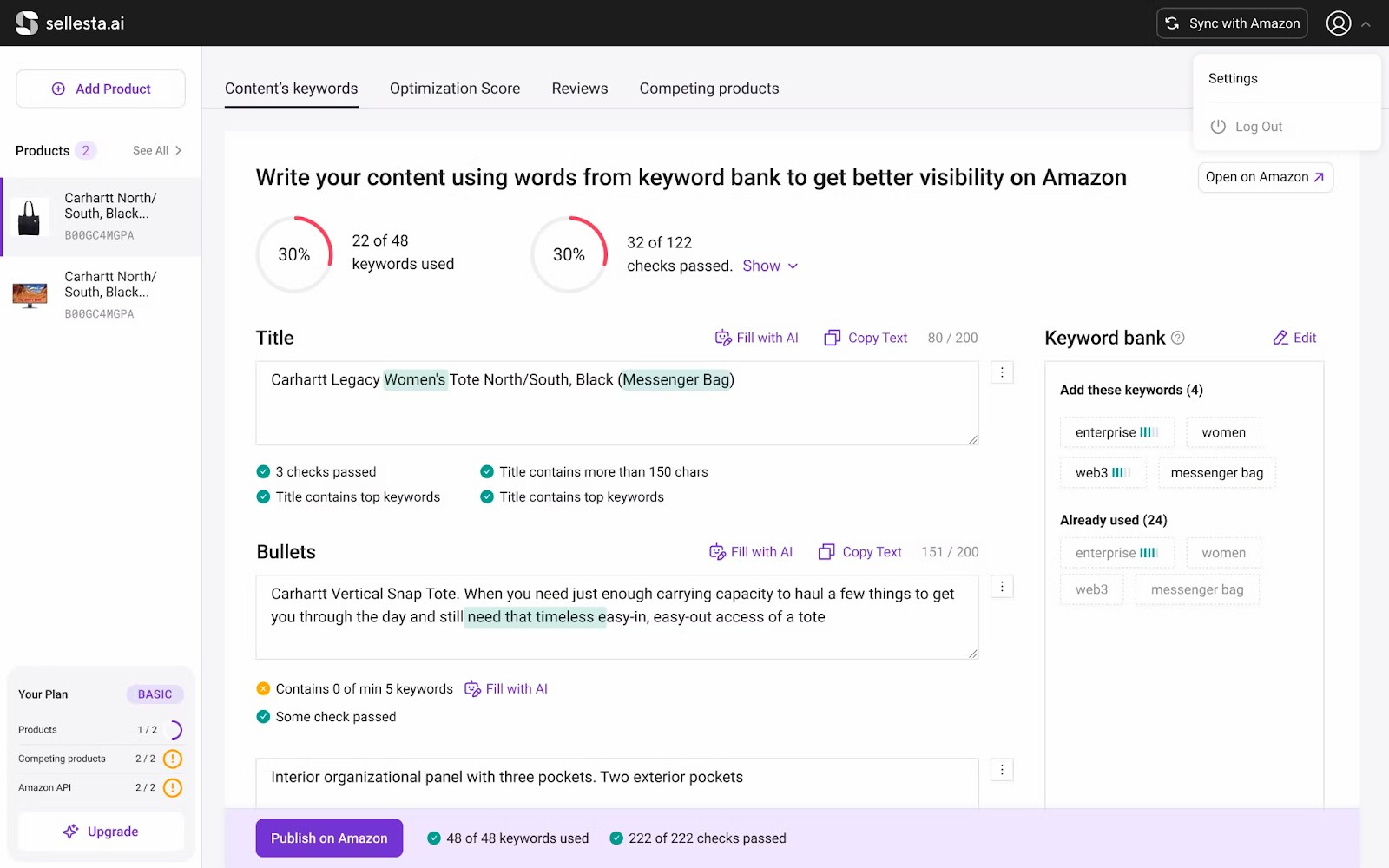 sellesta platform for keyword generation 