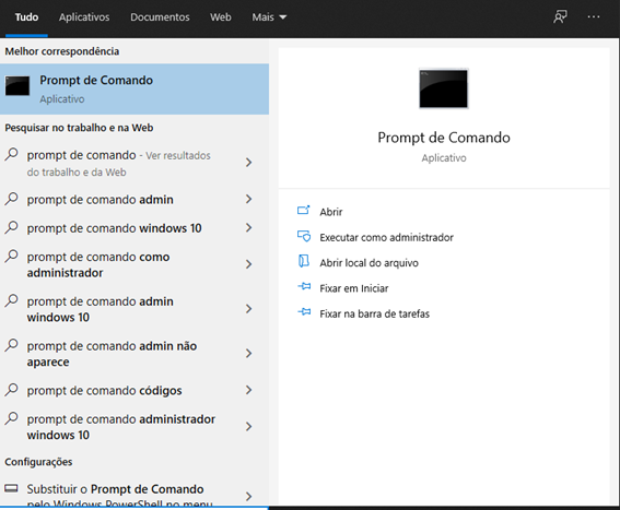 Abrindo Prompt de Comando