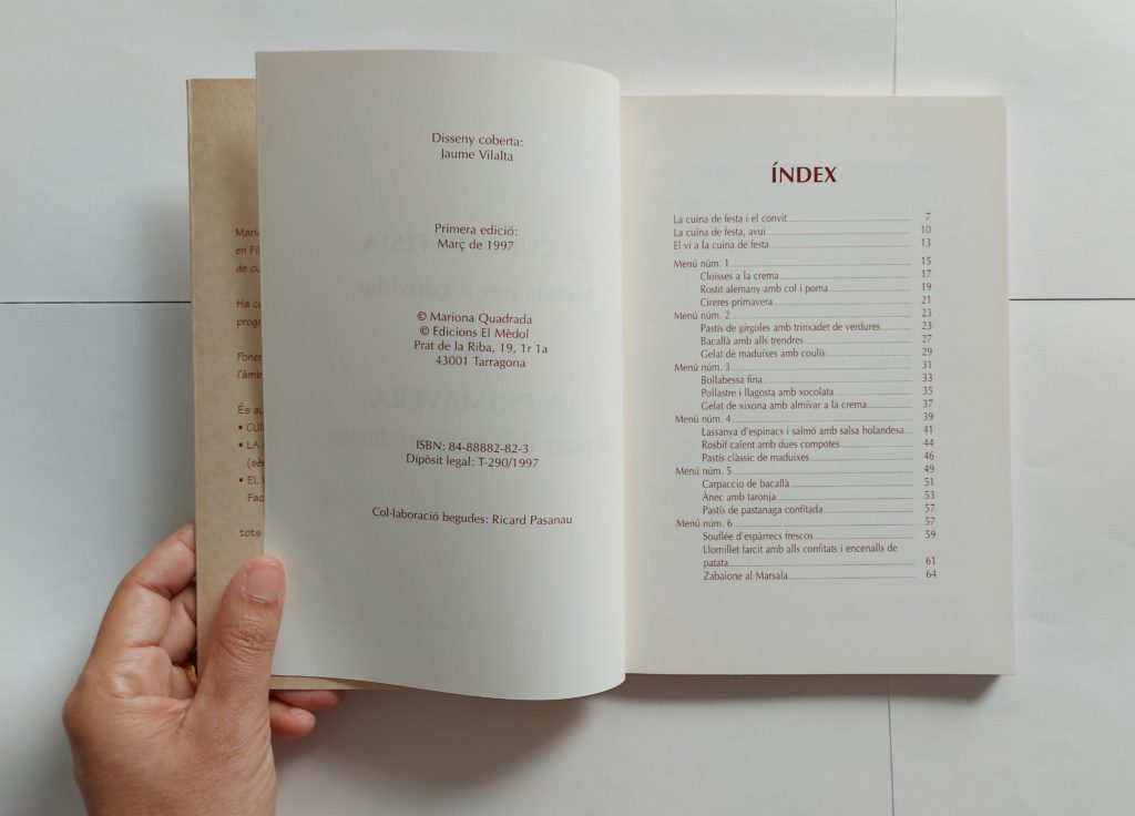 Imatge de l'índex del llibre cuina de festa, de mariona quadrada