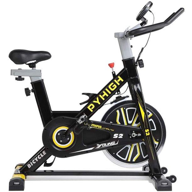 PYHIGH Indoor Cycling Bike Belt Drive Stationary Bicycle Exercise Bikes  with LCD Monitor for Home Cardio Workout Bike Training- Black - Walmart.com