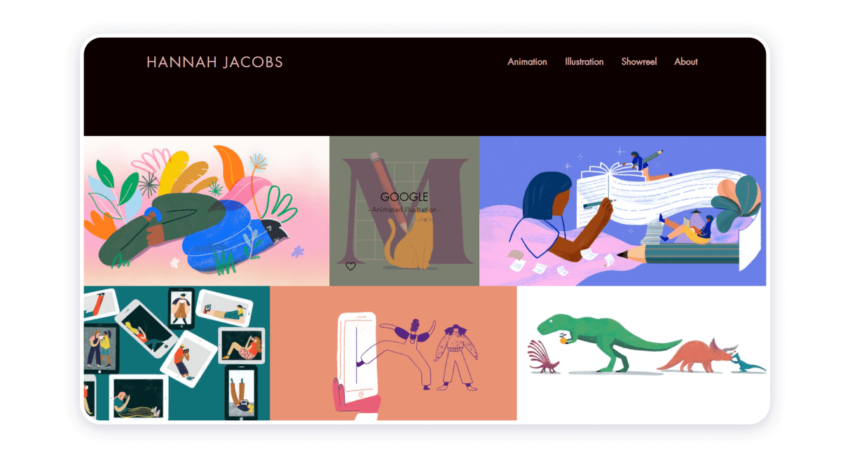 an example of an animation portfolio from hannah jacobs showing off her illustrations