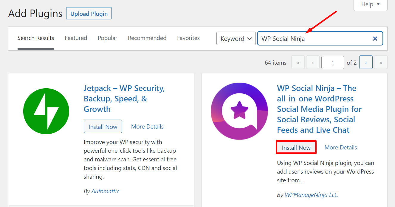 installing wp social ninja