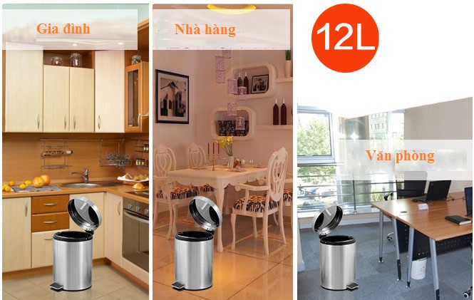 Báo giá thùng rác inox đạp chân 12 lít rẻ nhất thị trường