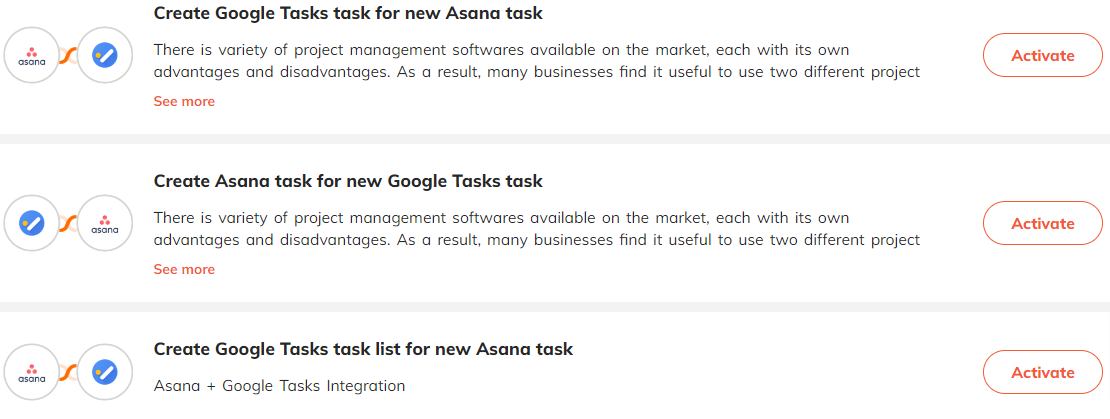 Popular automations for Asana & Google Tasks integration.