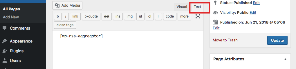 Shortcode do agregador RSS WP