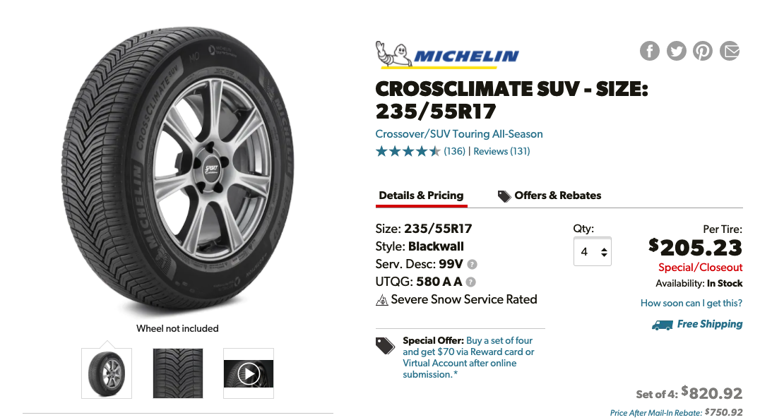 Best Tires for Subaru Outback - The Top 5 Choices Michelin CrossClimate SUV 