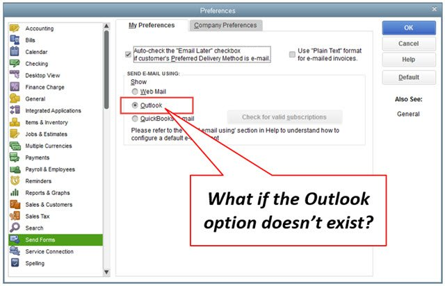 Outlook is missing in quickbooks Desktop
