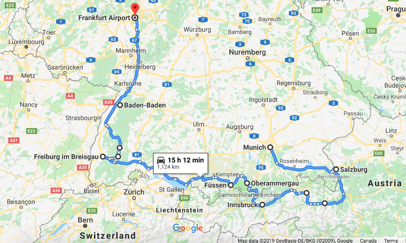 southern germany and austria trip planner map