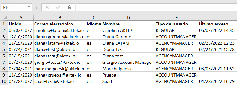 Exportar de datos en Excel