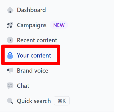 The Your Content button on the Jasper Art Dashboard.