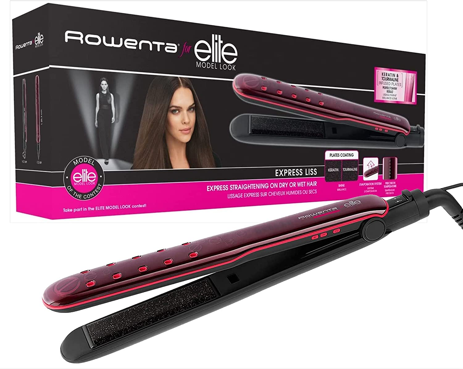 Plancha de Pelo de Alisado adecuado y brillante gracias a su recubrimiento de queratina y turmalina; la keratina protege el cabello dándole brillo y elasticidad mientras que la turmalina quita el encrespamiento