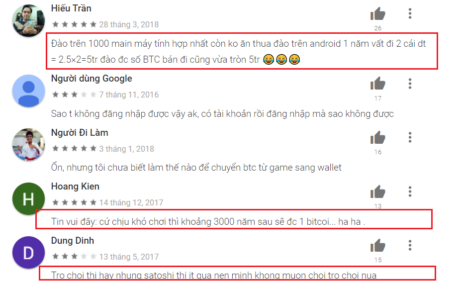 Nhiều người chơi game đào bitcoin cho biết, rất khó để kiếm lời từ app