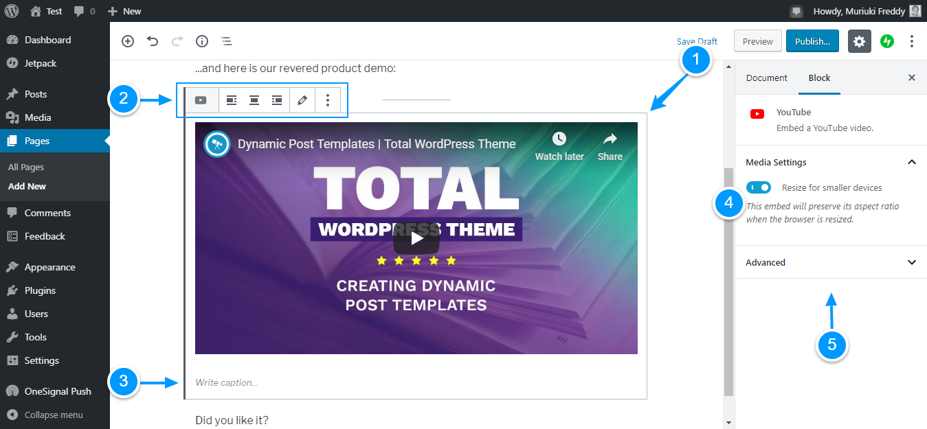 adicionar vídeo à página wordpress gutenberg