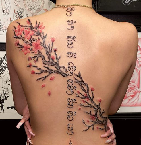 Cherry Blossom Back Tattoo For Girls