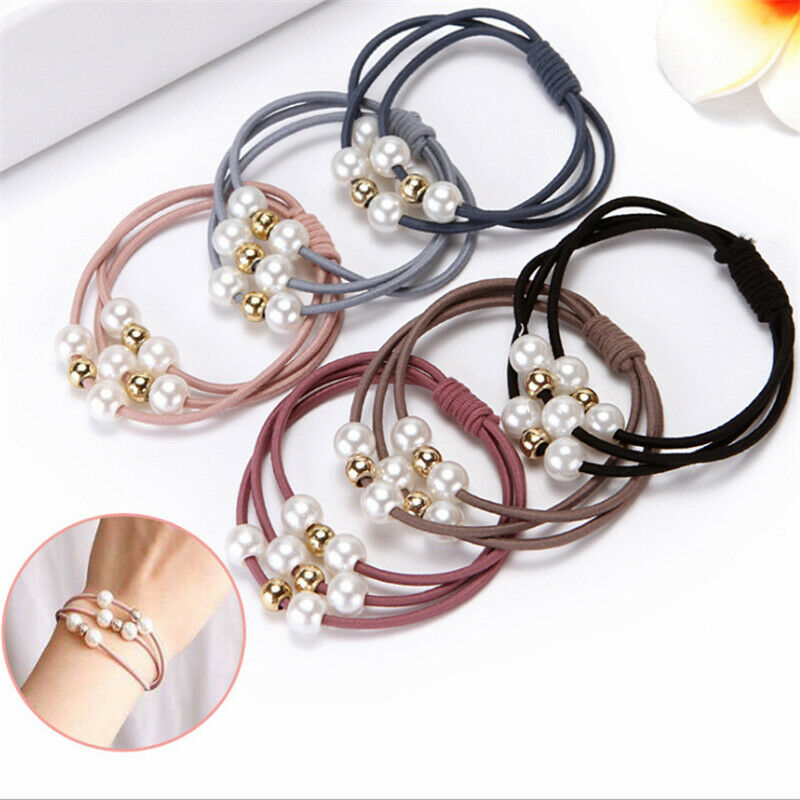 5pcs/set Pony Tail Elastic Band With Pearl