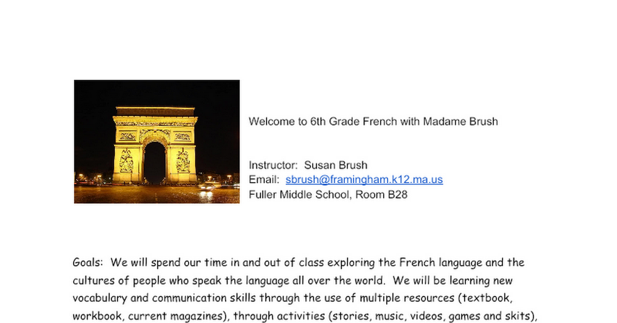 French Grade 6 Open House: