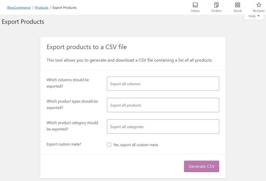 woocommerce export products