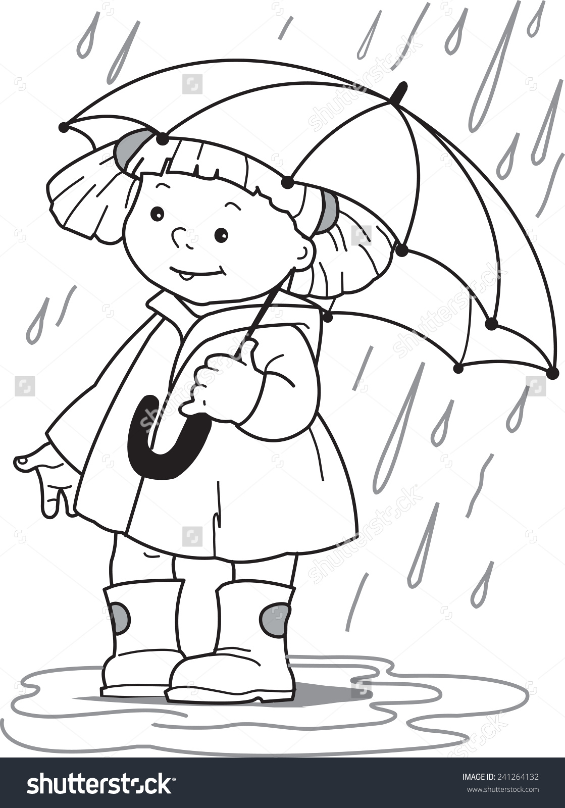 Image result for cartoon child wearing raincoat black and white