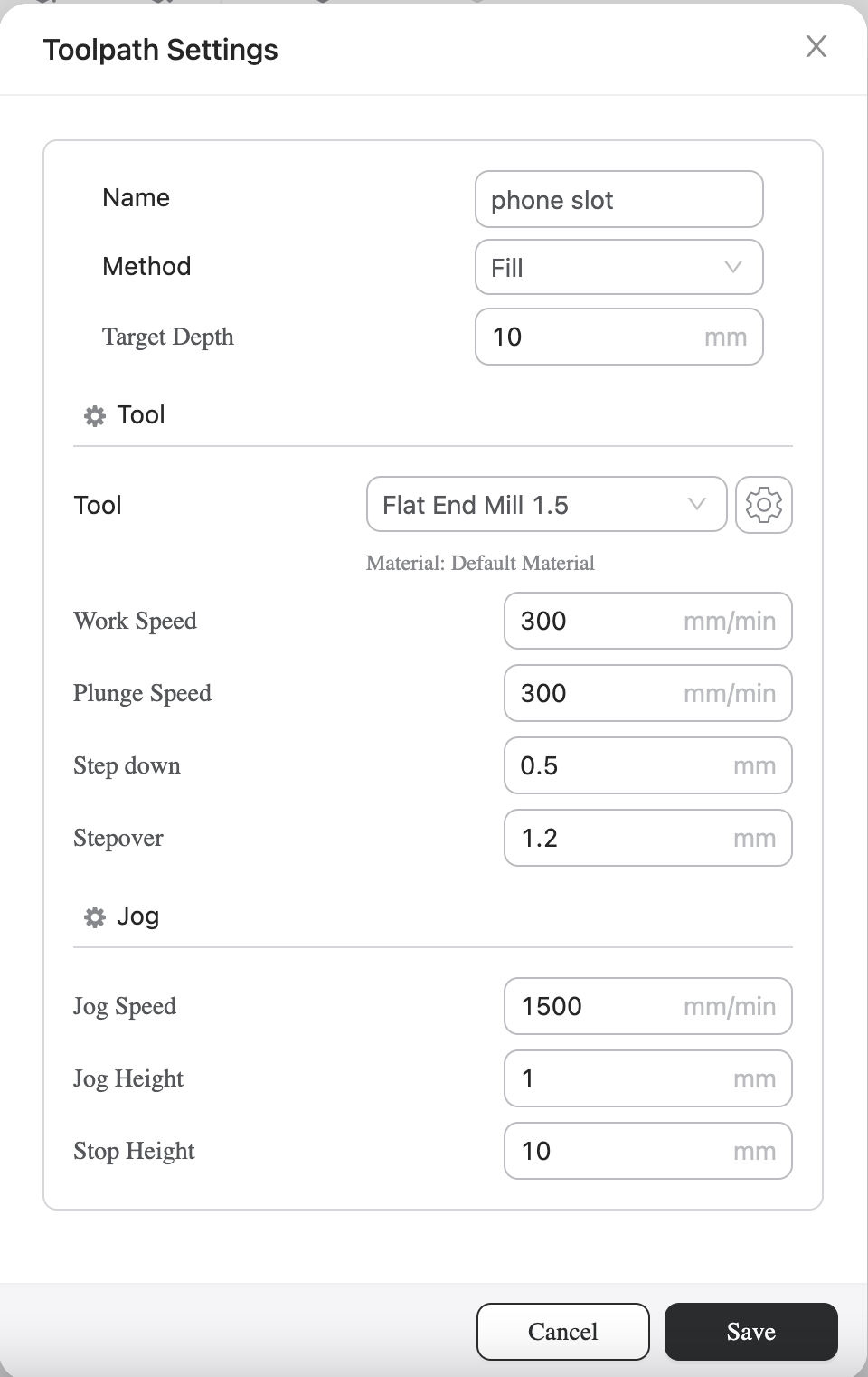 CNC machining settings in Luban