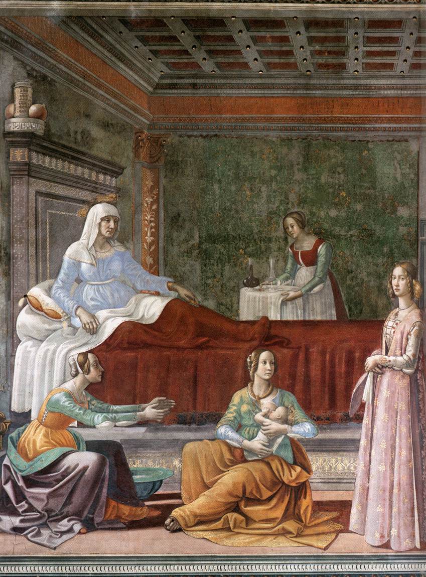 Domenico Girlandaio, Birth of John the Baptist detail, Cappella Tornabuoni, Santa Maria Novella, Florence, 1486-90.jpg