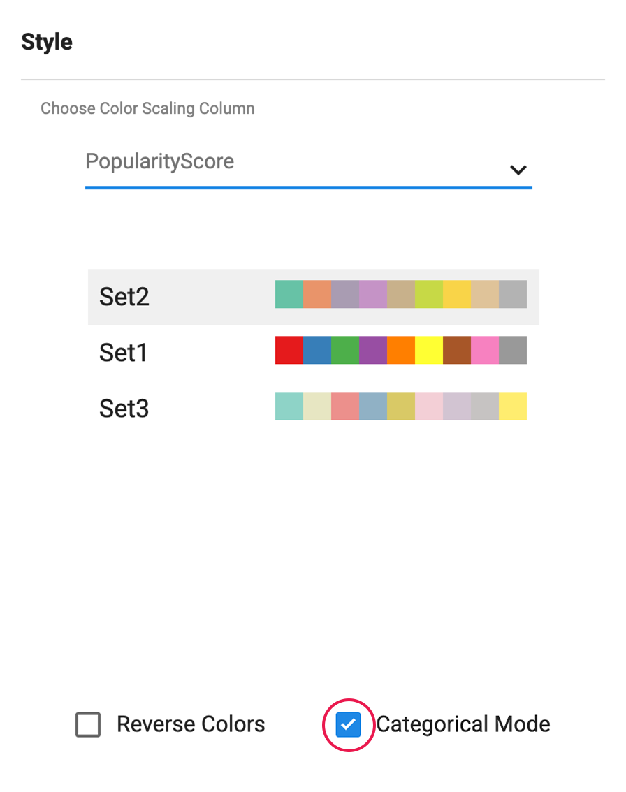 Choose color scaling menu with Categorical Mode selected