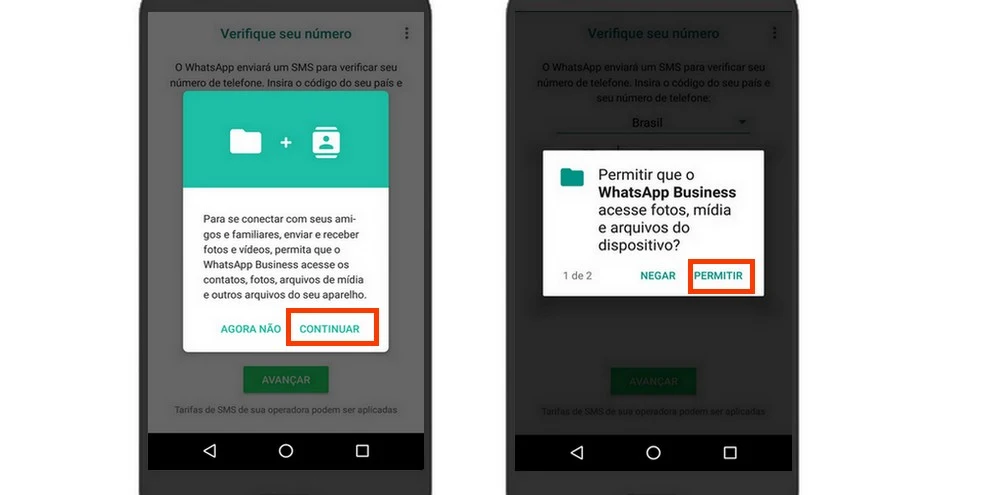 O programa pede permissão para acesso a contatos, arquivos, fotos etc.