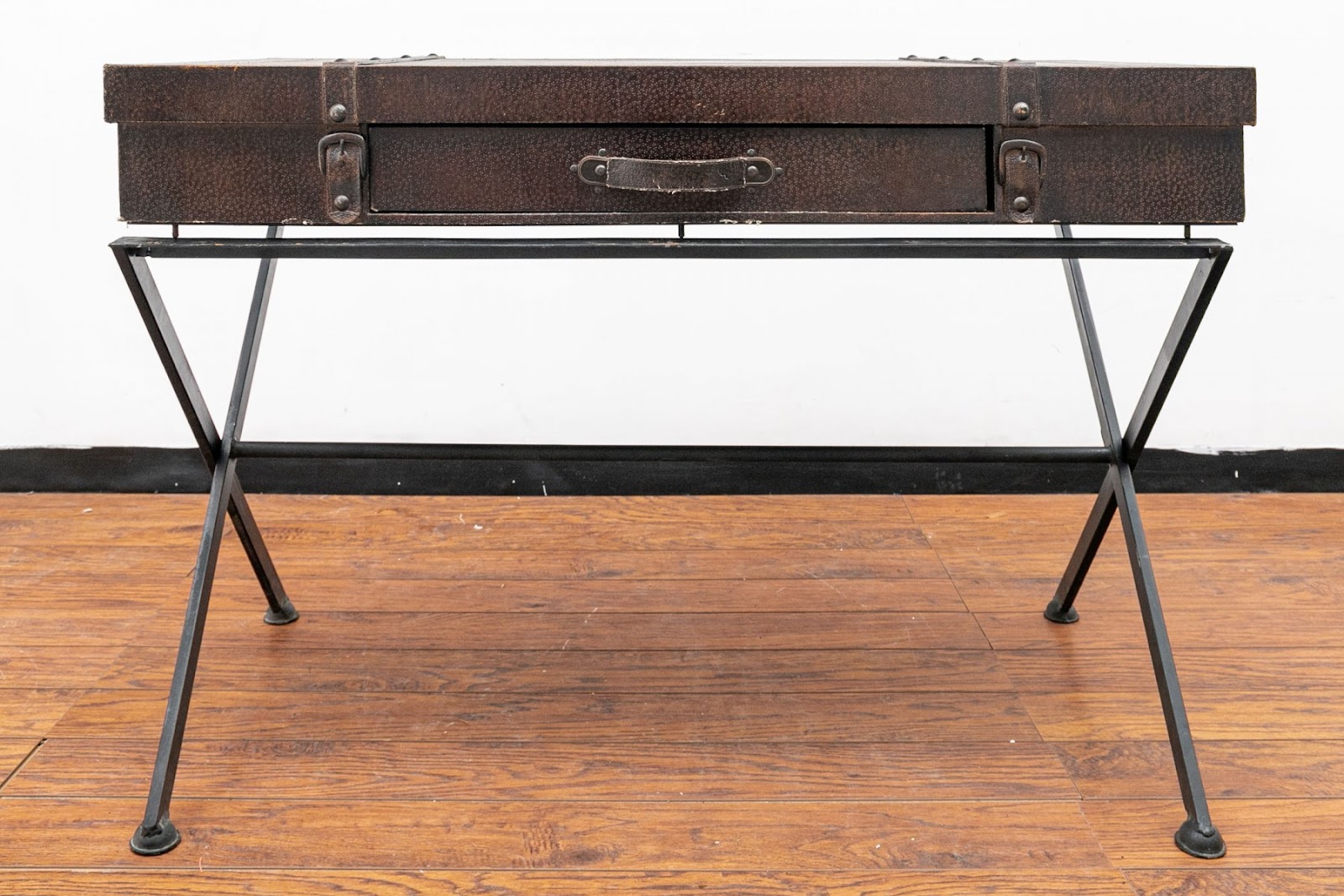20th Century Console Table with Faux Suitcase on Iron Stand
